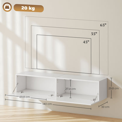 Tv-kast – Tv-meubel – TV-standaard – Mediameubel – Wit – Geschikt voor 75 inch – 3 Open Vakken en 3 Lades – Spaanplaat