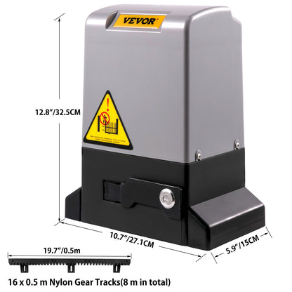 Automatische Schuifpoortopener – Poortopener – Poortmotor – Poortbediening – Schuifpoortmotor – 1800 kg Capaciteit – App & 4 Afstandsbedieningen – Grijs