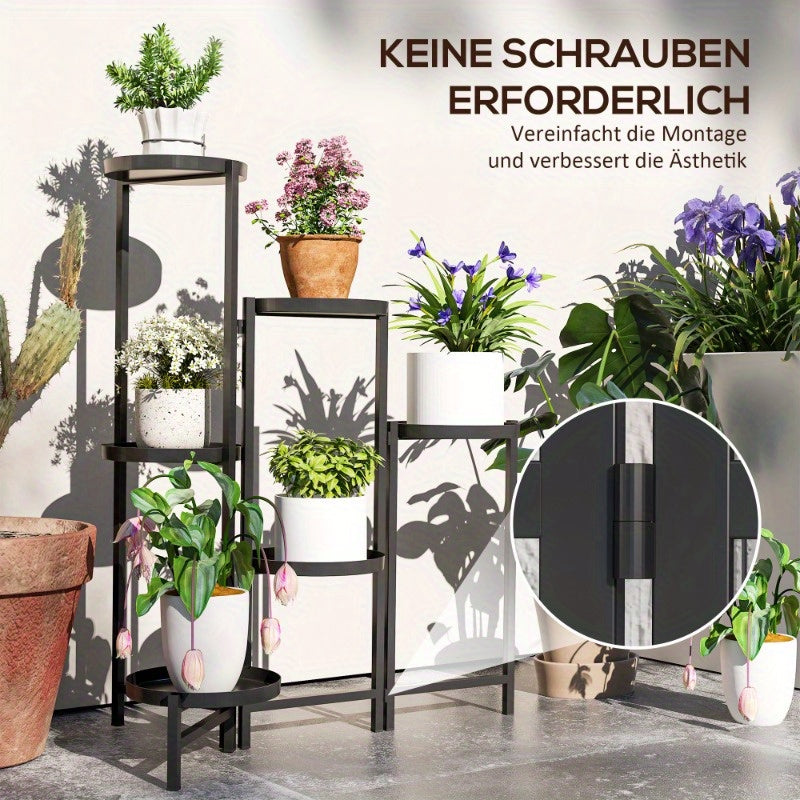 6-Laags Plantenrek – Plantenhouder – Bloemenrek – Tuinrek – Plantenstandaard – Opvouwbaar Metaal – Stevige A-Frame Ontwerp – 80 cm Hoog – Zwart