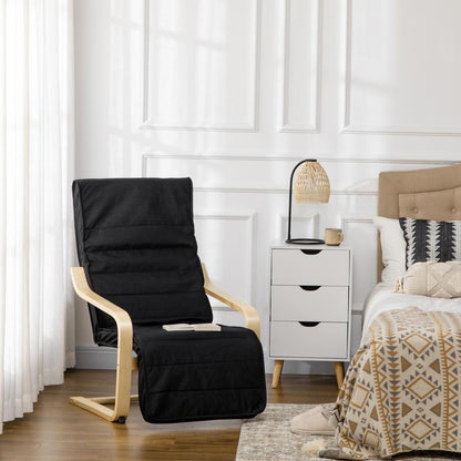 Relaxfauteuil – Verstelbare Fauteuil – Lounge Chair – Relaxstoel – Stoel Met Voetensteun – Stevig Frame – Zachte Bekleding – Compact Formaat – Zwart-Gouden Design