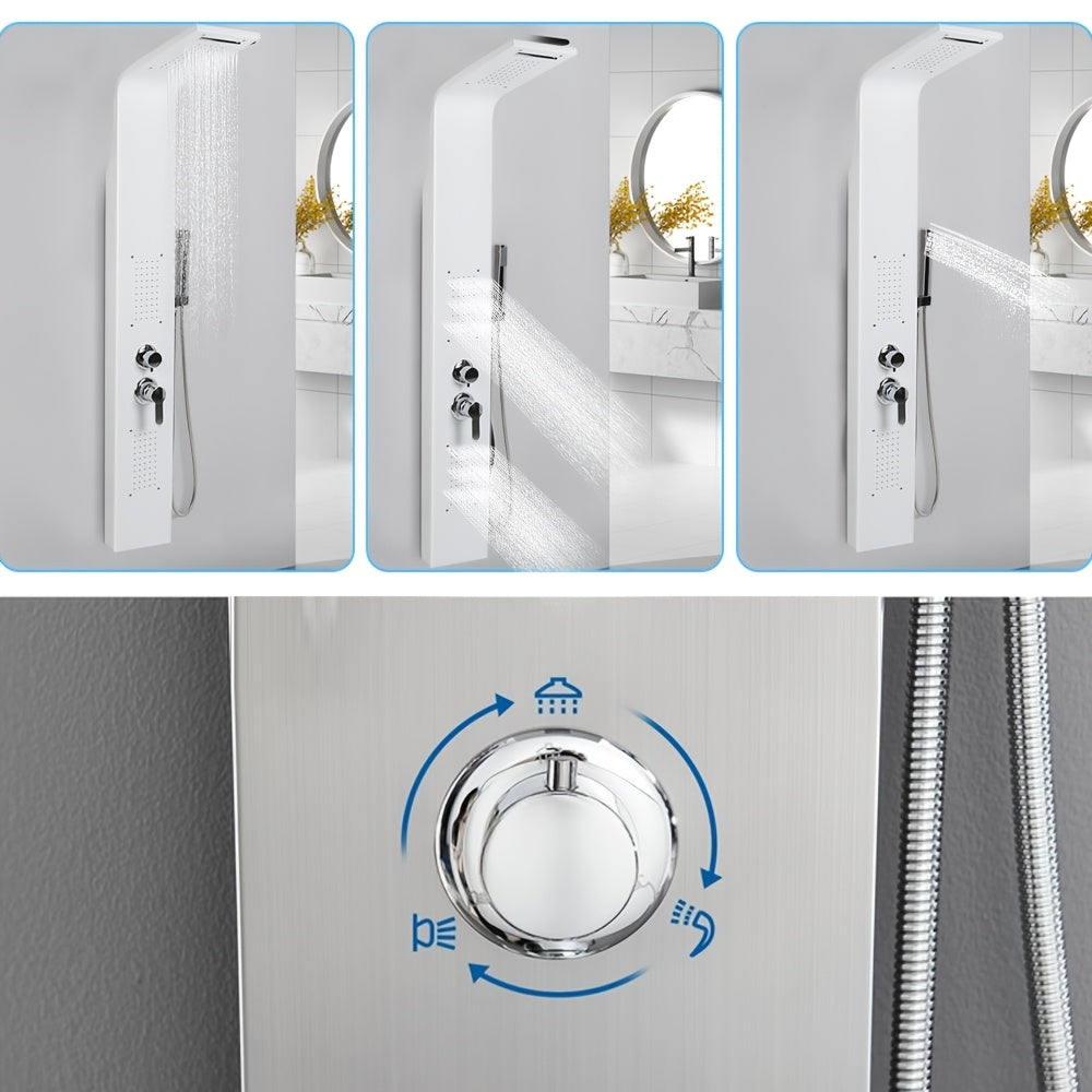 Doucheset – Douchepaneel – Douchekolom – Regendouche – Handdouche – 4-functies – Wit Metaal – 140 cm Hoog
