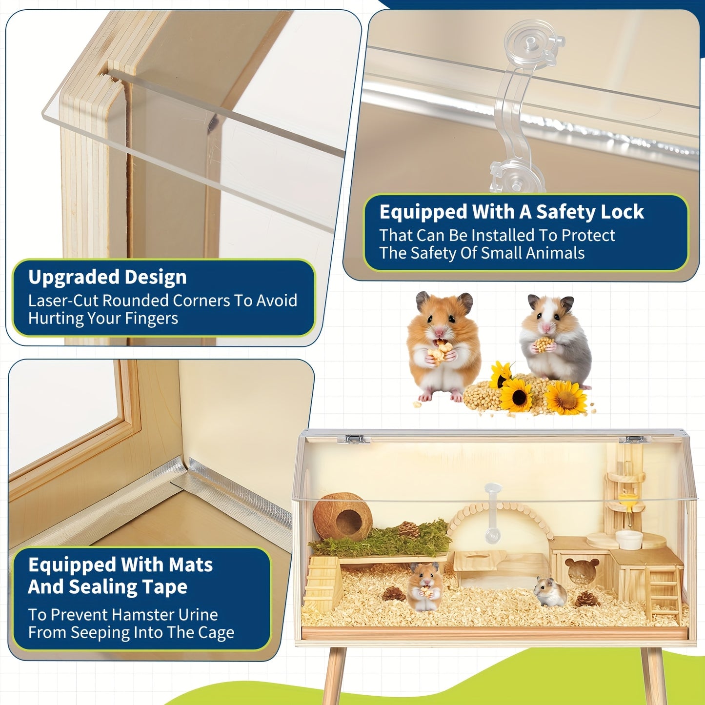 Hamsterkooi – Kleine Dierenkooi – Knaagdierkooi – Caviakooi – Chinchillakooi – Extra Groot 81x40x101 cm – Houten Constructie – Transparant Acrylvenster