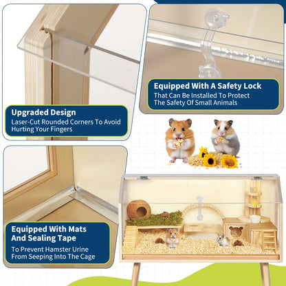 Hamsterkooi – Kleine Dierenkooi – Knaagdierkooi – Caviakooi – Chinchillakooi – Extra Groot 81x40x101 cm – Houten Constructie – Transparant Acrylvenster