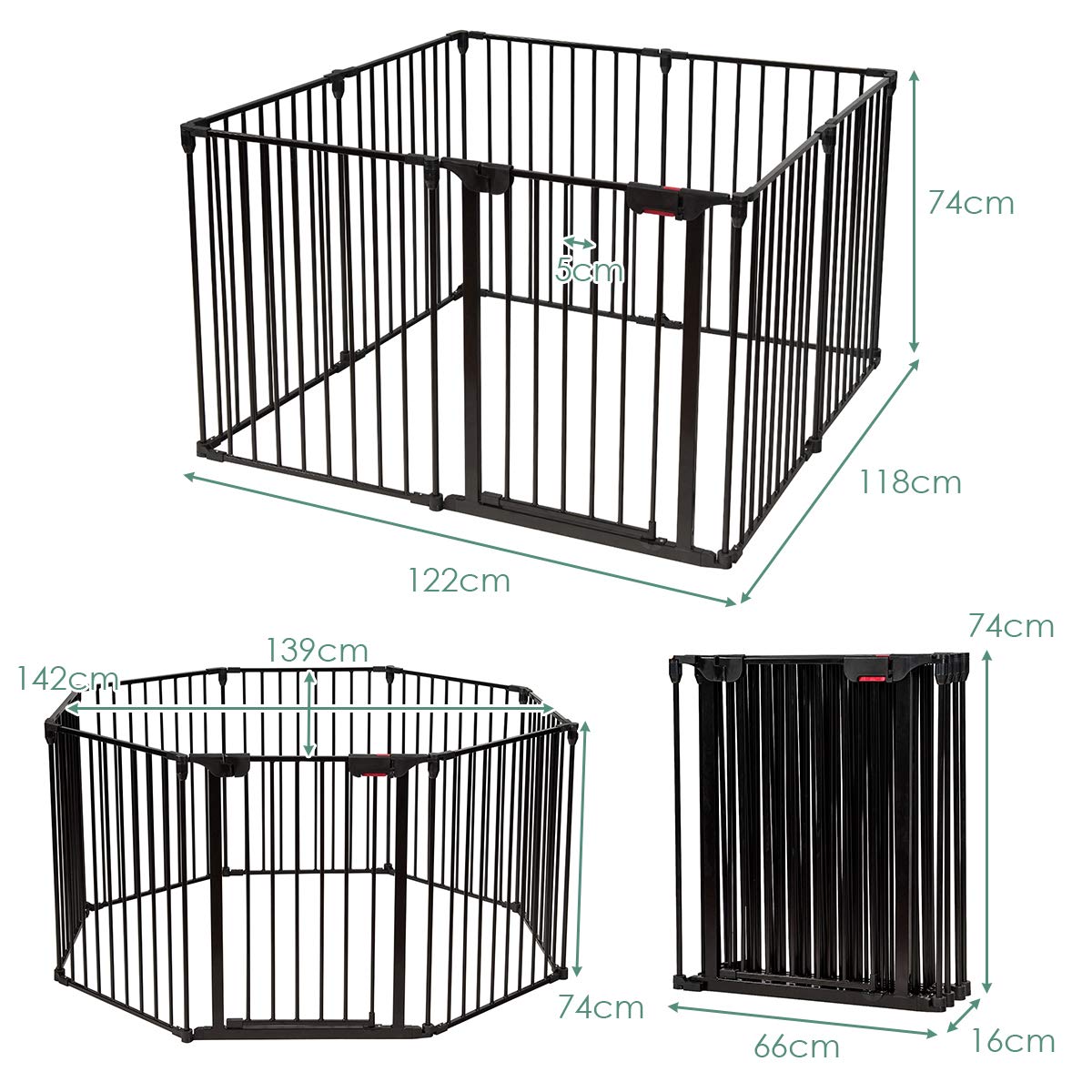 Baby Beschermomheining – Speelhekje – Veiligheidspoort – Hek Voor Baby’s – Gevaarzone Afzetting – Flexibel Instelbaar – Stevig Metaal Met Dubbelvergrendeling – 480 x 74 cm Zwart