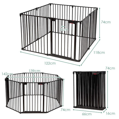 Baby Beschermomheining – Speelhekje – Veiligheidspoort – Hek Voor Baby’s – Gevaarzone Afzetting – Flexibel Instelbaar – Stevig Metaal Met Dubbelvergrendeling – 480 x 74 cm Zwart
