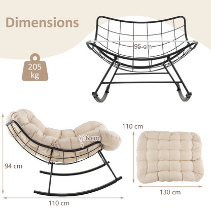 Schommelstoel – Relaxstoel – Hangstoel – Papasan Stoel – Rotan Stoel – Oversized Egg Chair – Met Comfortabele Gevoerde Kussen – Met 450 Kg Sterk Metaal Frame – Beige