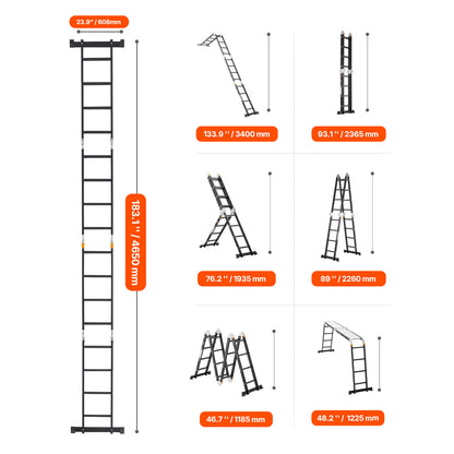 Opvouwbare Ladder – Multi Ladder – Stelling – Klapladder – Werkplatform – 7-in-1 Functionaliteit – 4,7 Meter Hoogte – Aluminium Veiligheidsladder