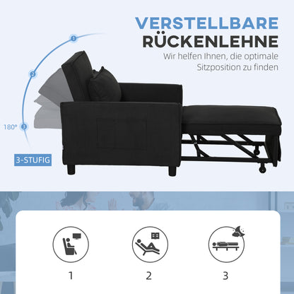 Slaapstoel – Slaapbank – Logeerbed – Slaapfauteuil – Vouwbed – Verstelbare Rugleuning – Cordstof Bekleding – Met Wieltjes en Zijvak – Blauw