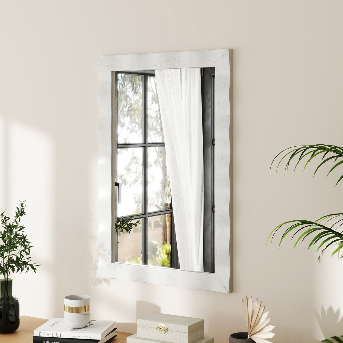 Wandspiegel – Muurspiegel – Grote Spiegel – Rechthoekige Spiegel – Decoratieve Spiegel – Rubberhouten Frame – 106 x 71,5 cm – Natuurlijk Design