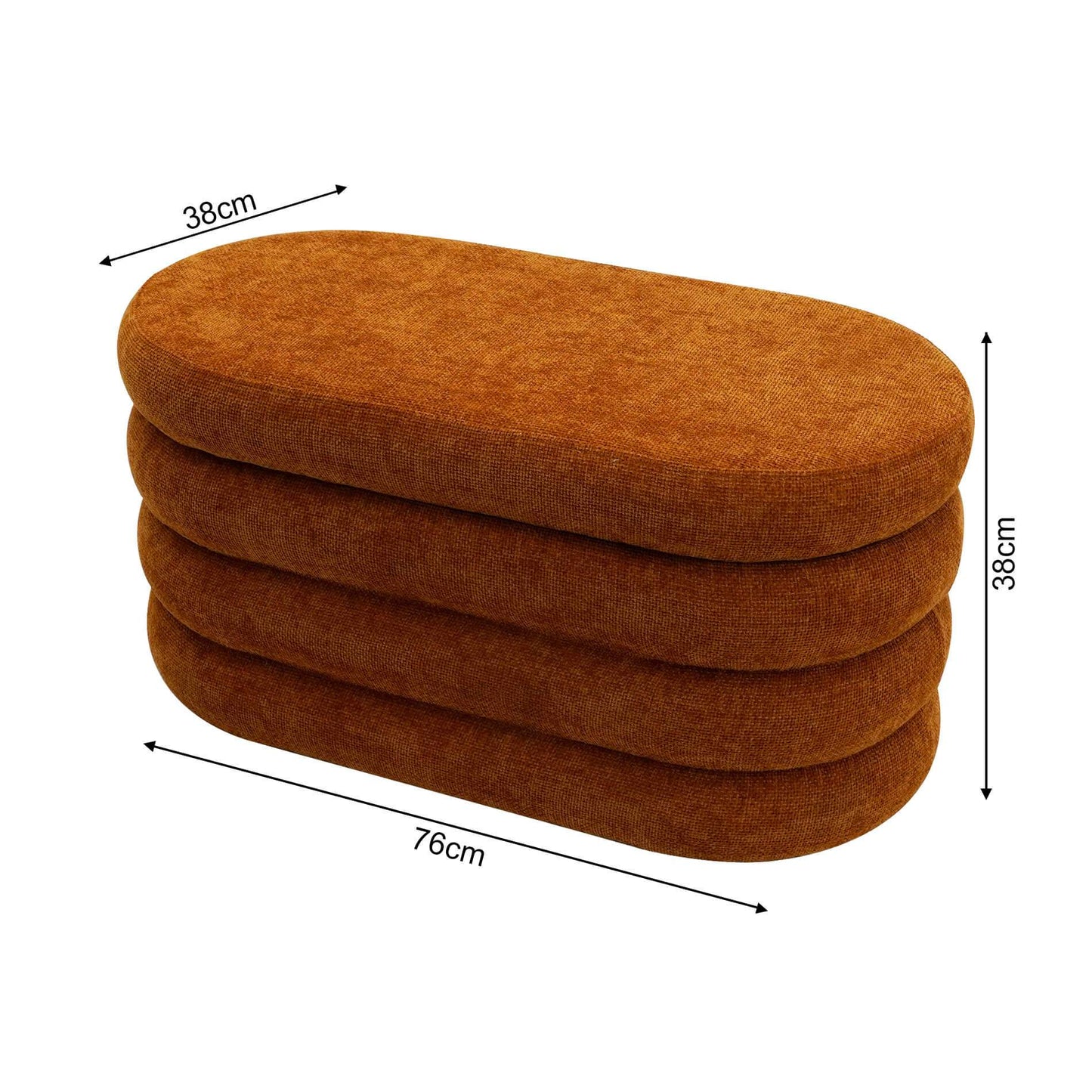 Rebecca Mobile Pouf, Long Oval Pouf, White Orange Green Grey, Polyester Fabric MDF, with Storage Compartment, for Living Room Bedroom - Measurements Hxlxp: 38 X 76 X 38 Cm