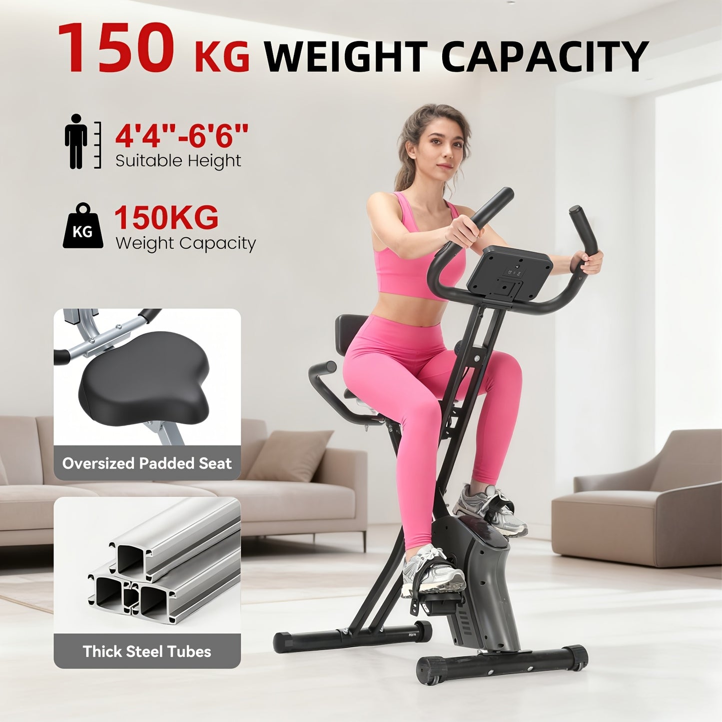 Opvouwbare Hometrainer – Fitnessfiets – Spinbike – Trainingsfiets – Magnetische Weerstand – 8 Instelbare Weerstandsniveaus – Multi-Functie Display – Zwart