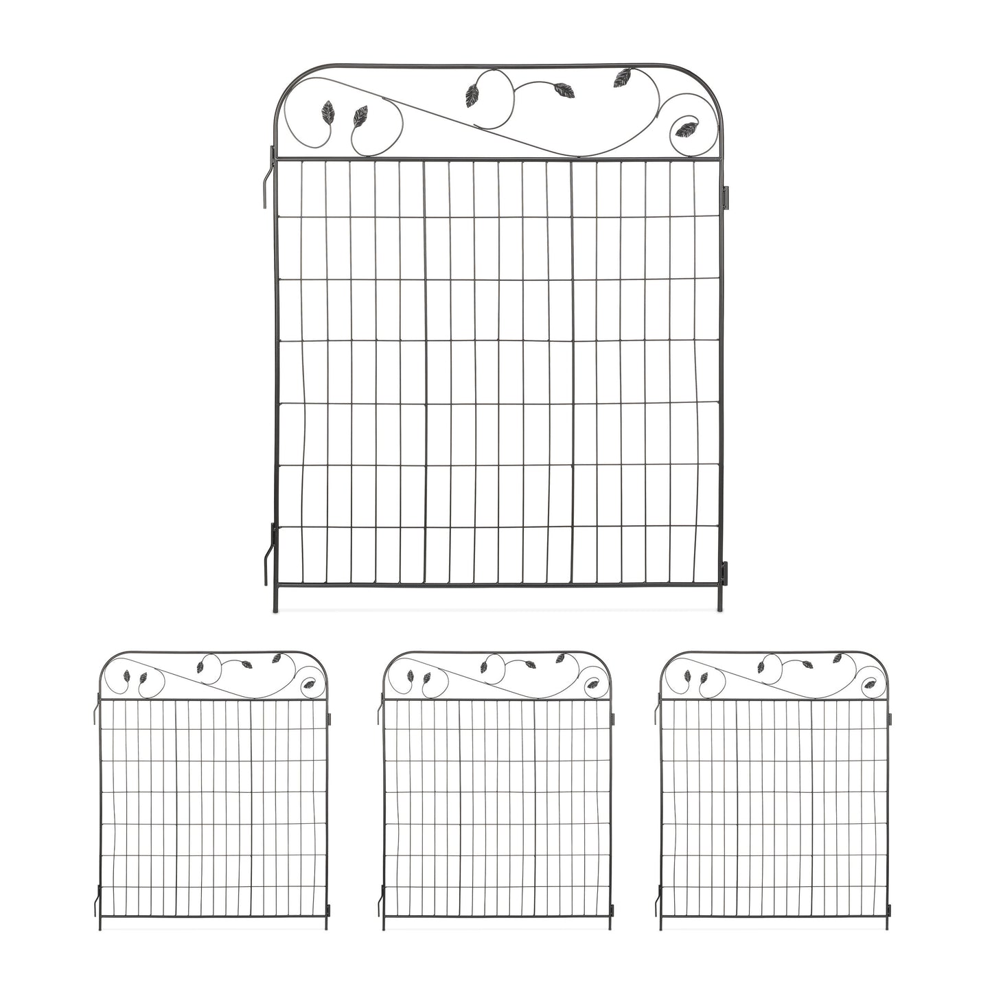 Tuinomheining – Tuinafscheiding – Tuinhek – Sieraad Voor Tuin – 4-Delige Set – Zwart Gecoat IJzer – 375 cm Lang