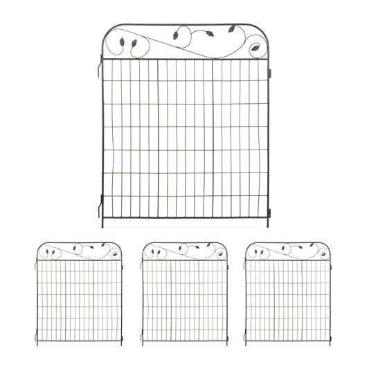 Tuinomheining – Tuinafscheiding – Tuinhek – Sieraad Voor Tuin – 4-Delige Set – Zwart Gecoat IJzer – 375 cm Lang