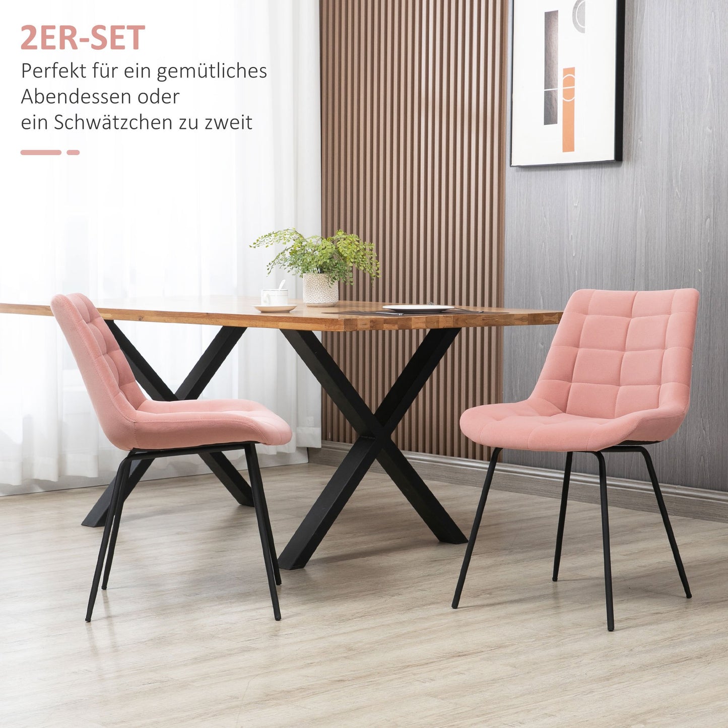 Eetkamerstoelen – Stoelen – Accentstoelen – Keukenstoelen – Retro Stoelen – Fluwelen Bekleding – Afmetingen 50x61x79 cm – Set van 2 – Roze