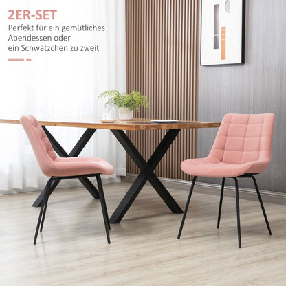 Eetkamerstoelen – Stoelen – Accentstoelen – Keukenstoelen – Retro Stoelen – Fluwelen Bekleding – Afmetingen 50x61x79 cm – Set van 2 – Roze