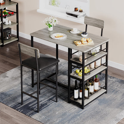 Eettafelset – Keukentafelset – Bistroset – Barstoelset – Stoelenset – Compact Ontwerp – Comfortabele Gevoerde Stoelen – Grijs Kunstboard Houten Frame