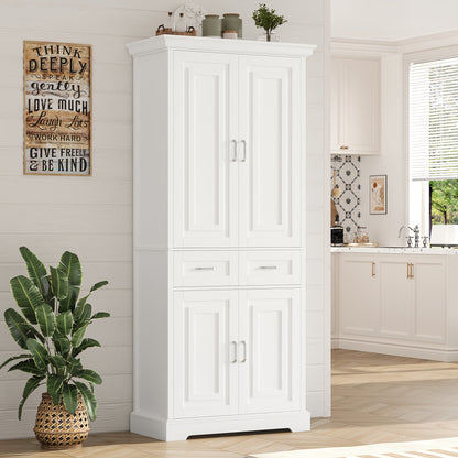 Kast – Opbergkast – Hoge Kast – Keukenkast – Dressoir – Wit – Hout – 69 cm Hoog – Ruime Indeling Met Lade en Deuren