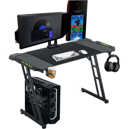 Gaming Tafel – Gaming Bureau – Computertafel – Werktafel – Esstafel – Verstelbare Hoogte – LED-Verlichting – Kabelmanagement – Hoofdtelefoonhouder – Bekerhouder – Carbon Fiber Blad – 120 cm