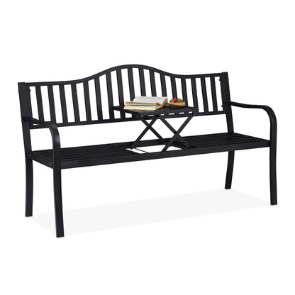Tuinbank – Buitenbank – Balkonbank – Terrasbank – Zitbank – Opklapbare Tafel – Staal – 150 cm Breed