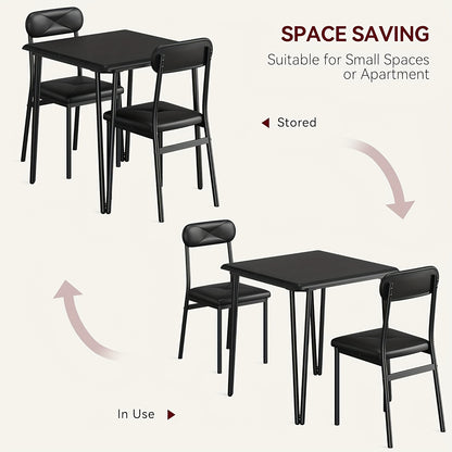 Eettafelset – Eetkamerset – Keukentafelset – Zitgroep – Meubelset – Compact 3-Delig – Metaal Hout Kunststof – Voor 2 Personen – Ruimtebesparend Design