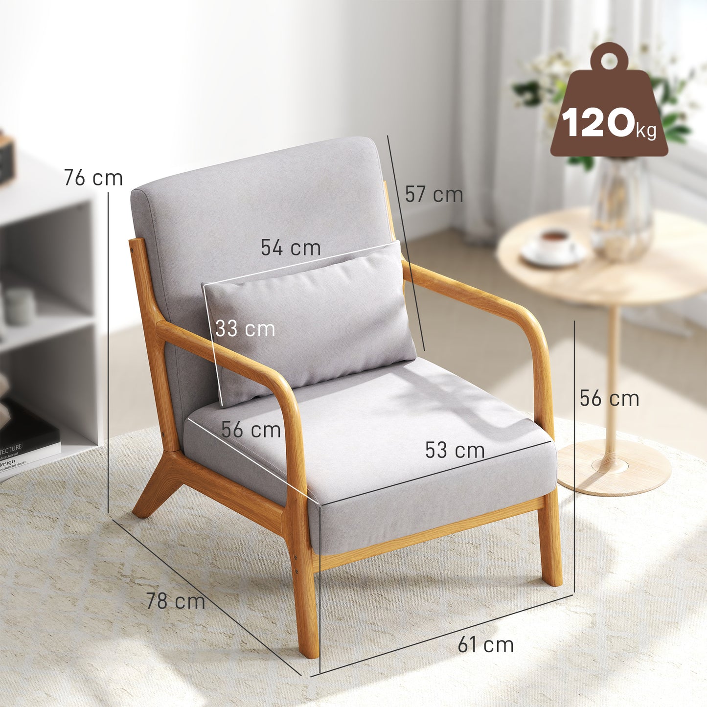 Loungefauteuil – Loungestoel – Fauteuil – Relaxstoel – Woonkamerstoel – Houten Frame – Velvet Look Met Foamvulling – Grijs