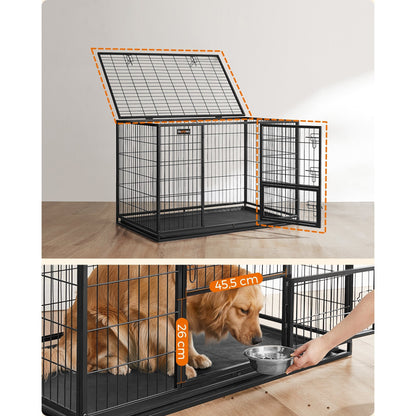 Hondenkooi – Hondenbench – Hondenkennel – Hondenren – Hondenhok – Zwart Stalen Frame – Dubbele Deuren 122x74,5x80,5 cm