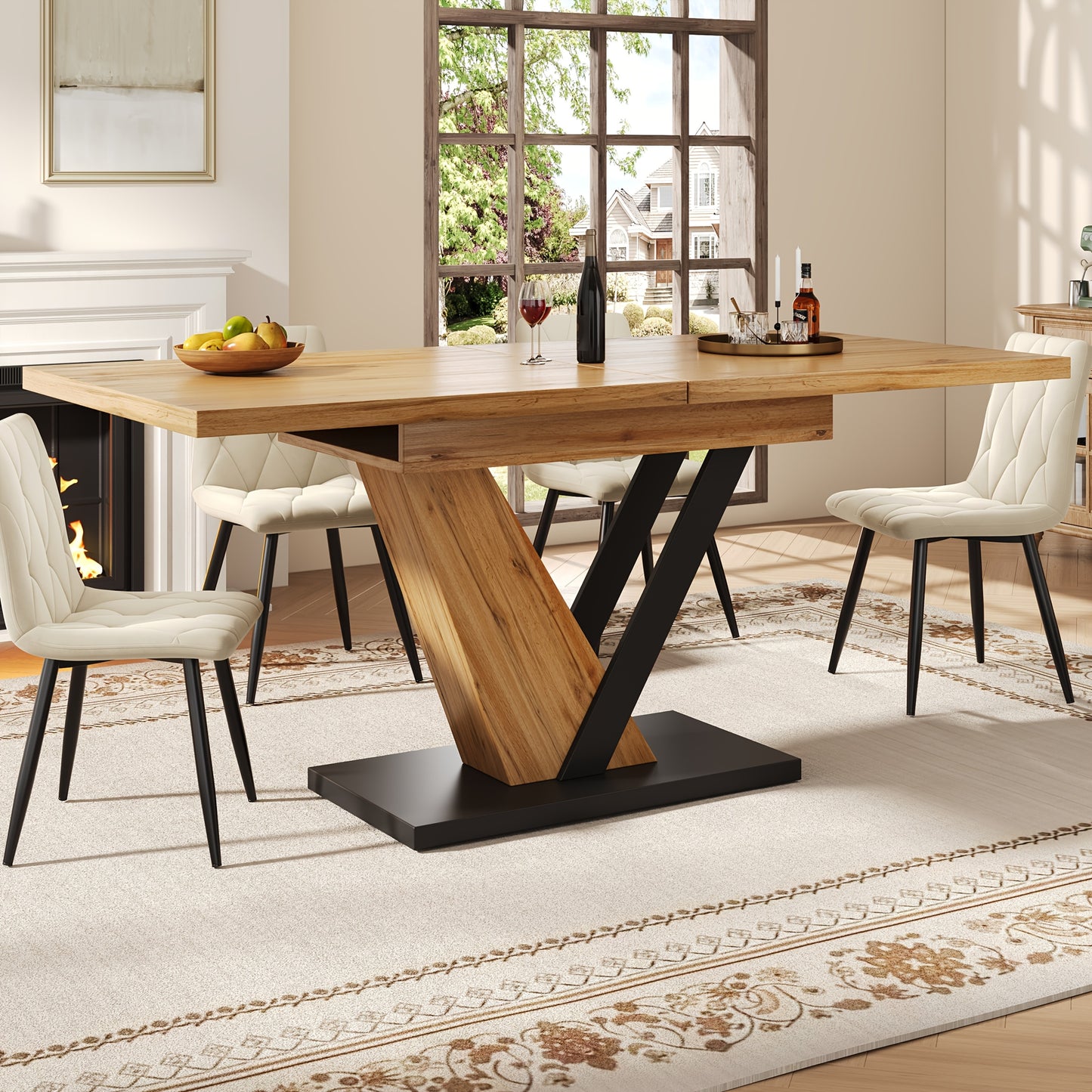 Extendable Dining Table (120-160 x 75 x 75.5cm), Kitchen Table, Extends to 160cm, Suitable for Kitchen and Living Room Use