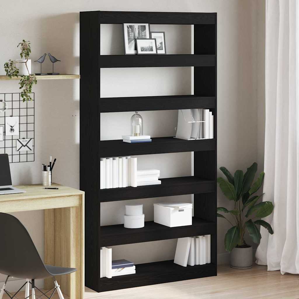 Boekenkast – Wandrek – Boekenplank – Opbergrek – Vakkenkast – 6 Planken – Hout – Zwarte Matte Afwerking