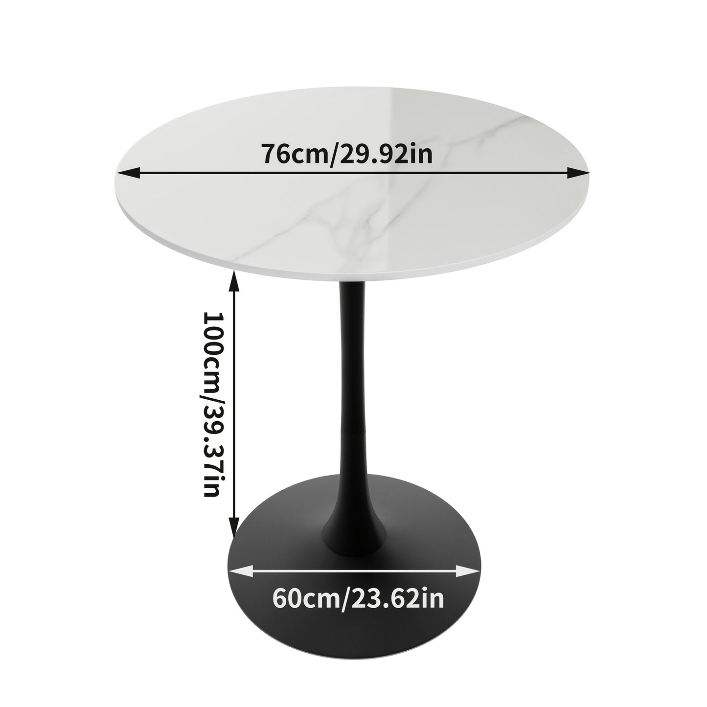 Bartafel – Statafel – Bistrotafel – Barkruktafel – Keukentafel – Rond – Marmerlook – 76 cm Diameter x 100 cm Hoogte – Wit Gesinterd Steenblad – Zwart/Goud Metalen Onderstel