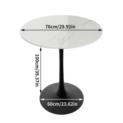 Bartafel – Statafel – Bistrotafel – Barkruktafel – Keukentafel – Rond – Marmerlook – 76 cm Diameter x 100 cm Hoogte – Wit Gesinterd Steenblad – Zwart/Goud Metalen Onderstel