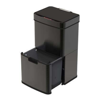Automatische Afvalbak – Prullenbak – Vuilnisbak – Afvalcontainer – Afvalscheider – 75 Liter Inhoud – Contactloos Openen Met Infrarood Sensor – Stil Sluitend Met Geurbestrijding – Roestvrij Stalen Wit Mat