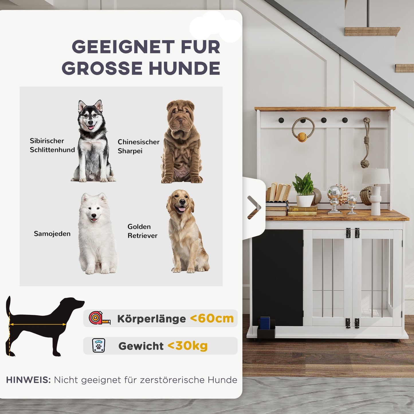 Hondenbench – Hondenkooi – Hondenhok – Hondenbench Met Opbergruimte – Grote Honden – Wit – Ruim En Stevig Ontwerp – Inclusief Krijtbord En Haken