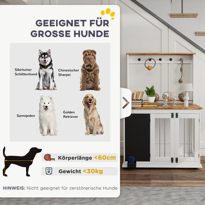 Hondenbench – Hondenkooi – Hondenhok – Doggy Kennel – Hondenren – Grote Hond Tot 30 kg – Opbergplank Met Speelplek – Wit