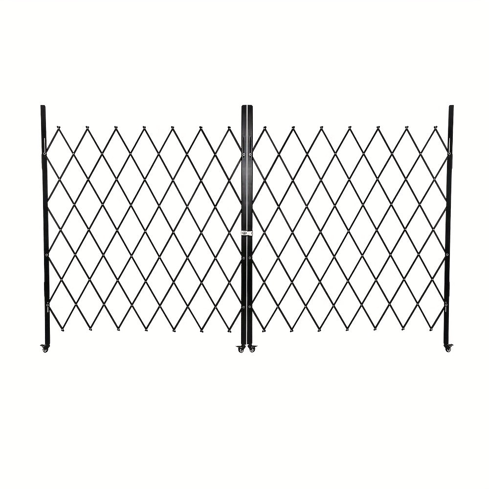 Heavy-Duty Double Folding security gate - 154.94cmH x 3.1meterW Expandable Accordion Door with 360° Rolling Wheels, Lockable Panels & Black - Portable Folding Fence for, Courtyard,, for Cave - Easy Install -Theft Barrier