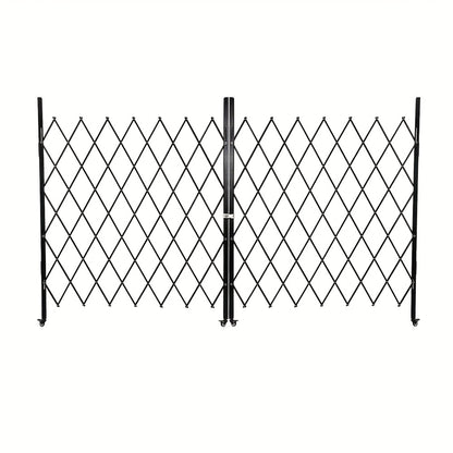 Heavy-Duty Double Folding security gate - 154.94cmH x 3.1meterW Expandable Accordion Door with 360° Rolling Wheels, Lockable Panels & Black - Portable Folding Fence for, Courtyard,, for Cave - Easy Install -Theft Barrier