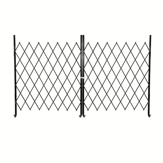 Heavy-Duty Double Folding security gate - 154.94cmH x 3.1meterW Expandable Accordion Door with 360° Rolling Wheels, Lockable Panels & Black - Portable Folding Fence for, Courtyard,, for Cave - Easy Install -Theft Barrier