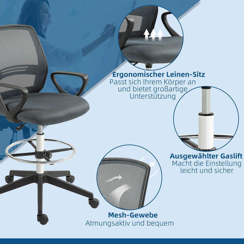Ergonomische Bureaustoel – Kantoorstoel – Werkstoel – Bureaustoel Met Lendensteun – Draaistoel – Verstelbare Zithoogte – Ademend Mesh Met Voetensteun