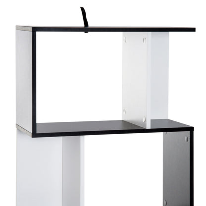 Boekenplank – Boekenrek – Wandplank – Wandkast – Opbergkast – S-vormig Design – 4 Planken – Zwart-Wit – Anti-Kantelapparaat – 60x24x148 cm