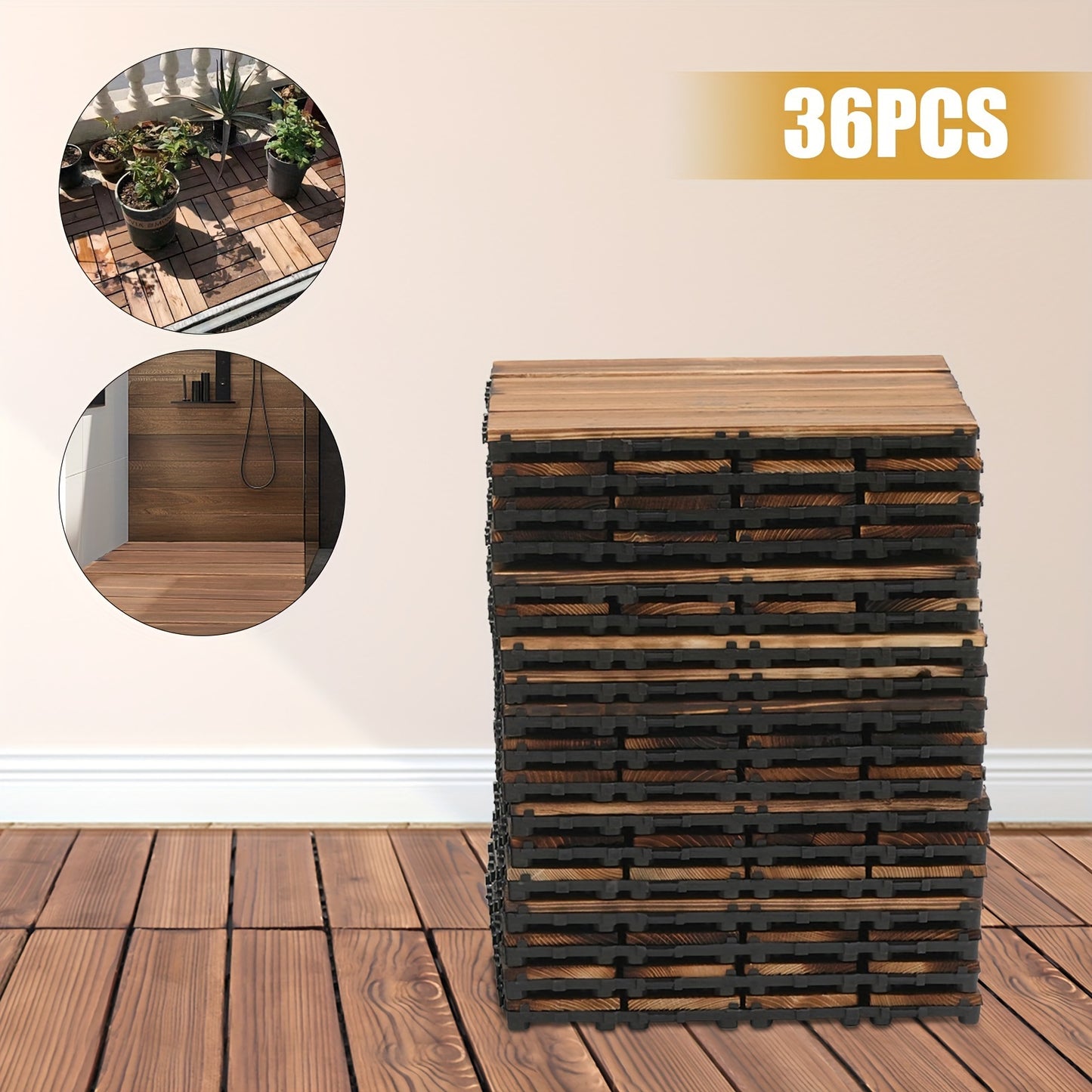 Houten Decktegels – Terrastegels – Vlondertegels – Balkon Tegels – Buitenvloertegels – 36 Stuks Donkerbruin – 30,5x30,5 cm – Kamferkoolhout – Eenvoudig Kliksysteem – 3 Ton Draagkracht