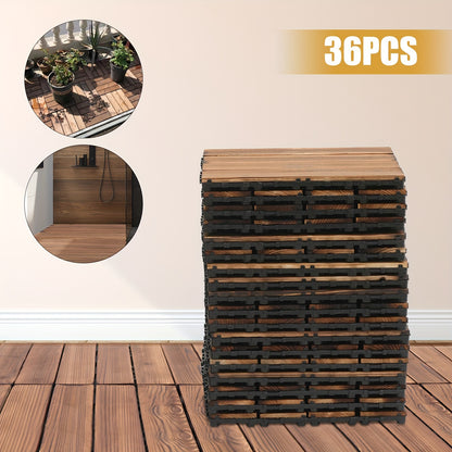 Houten Decktegels – Terrastegels – Vlondertegels – Balkon Tegels – Buitenvloertegels – 36 Stuks Donkerbruin – 30,5x30,5 cm – Kamferkoolhout – Eenvoudig Kliksysteem – 3 Ton Draagkracht