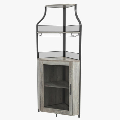 Modern Wine & Liquor Corner Bar Cabinet with Glass Rack - -Standing Storage Cabinet Suitable for Living Room, Dining Room - Wine Shelf with Mesh Door & Assembly Required