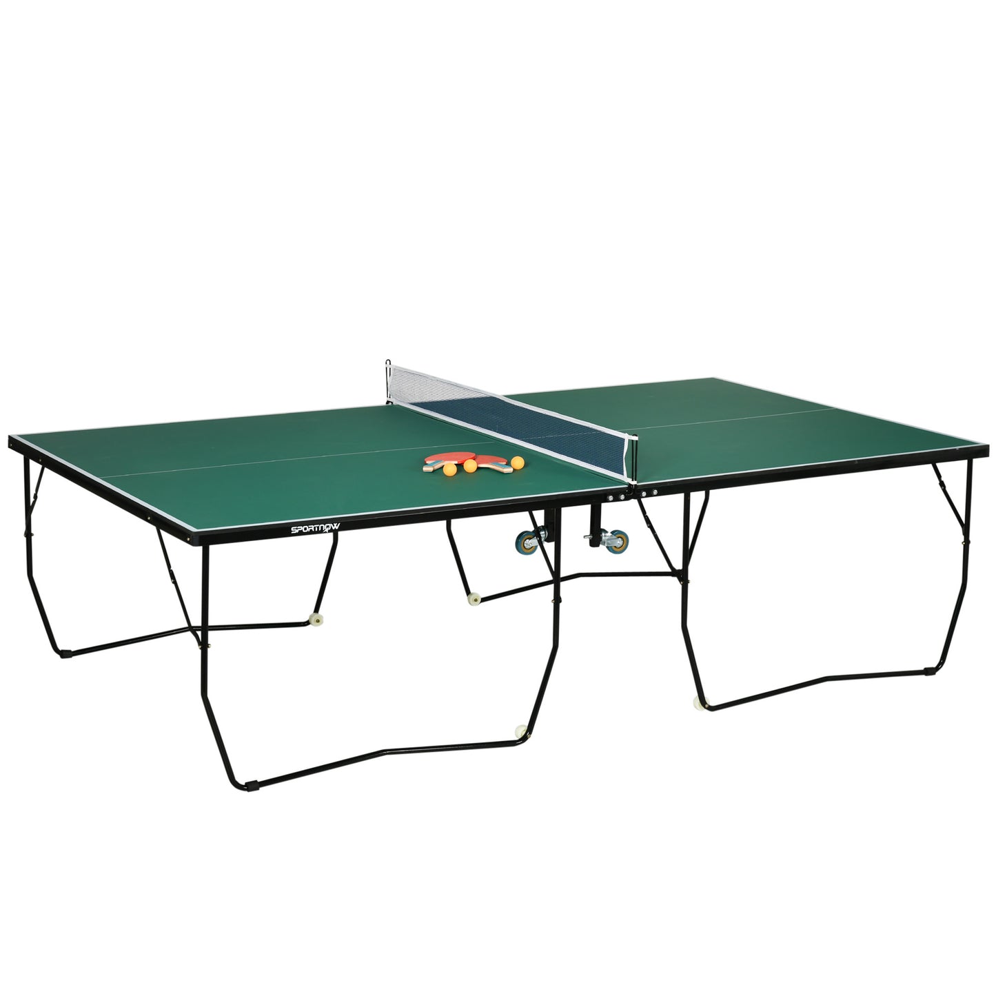 Tafeltennistafel – Pingpongtafel – Tafeltennisbord – Inklapbare Tafel – Speeltafel – Inklapbaar Design – 8 Wieltjes Voor Makkelijk Verplaatsen – 274x152,5x76 cm – Robuust IJzeren Frame – Inclusief Peddels En Ballen – Groen