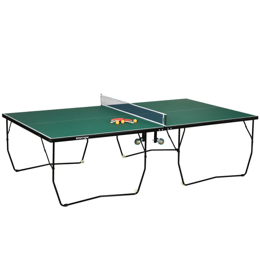 Tafeltennistafel – Pingpongtafel – Tafeltennisbord – Inklapbare Tafel – Speeltafel – Inklapbaar Design – 8 Wieltjes Voor Makkelijk Verplaatsen – 274x152,5x76 cm – Robuust IJzeren Frame – Inclusief Peddels En Ballen – Groen