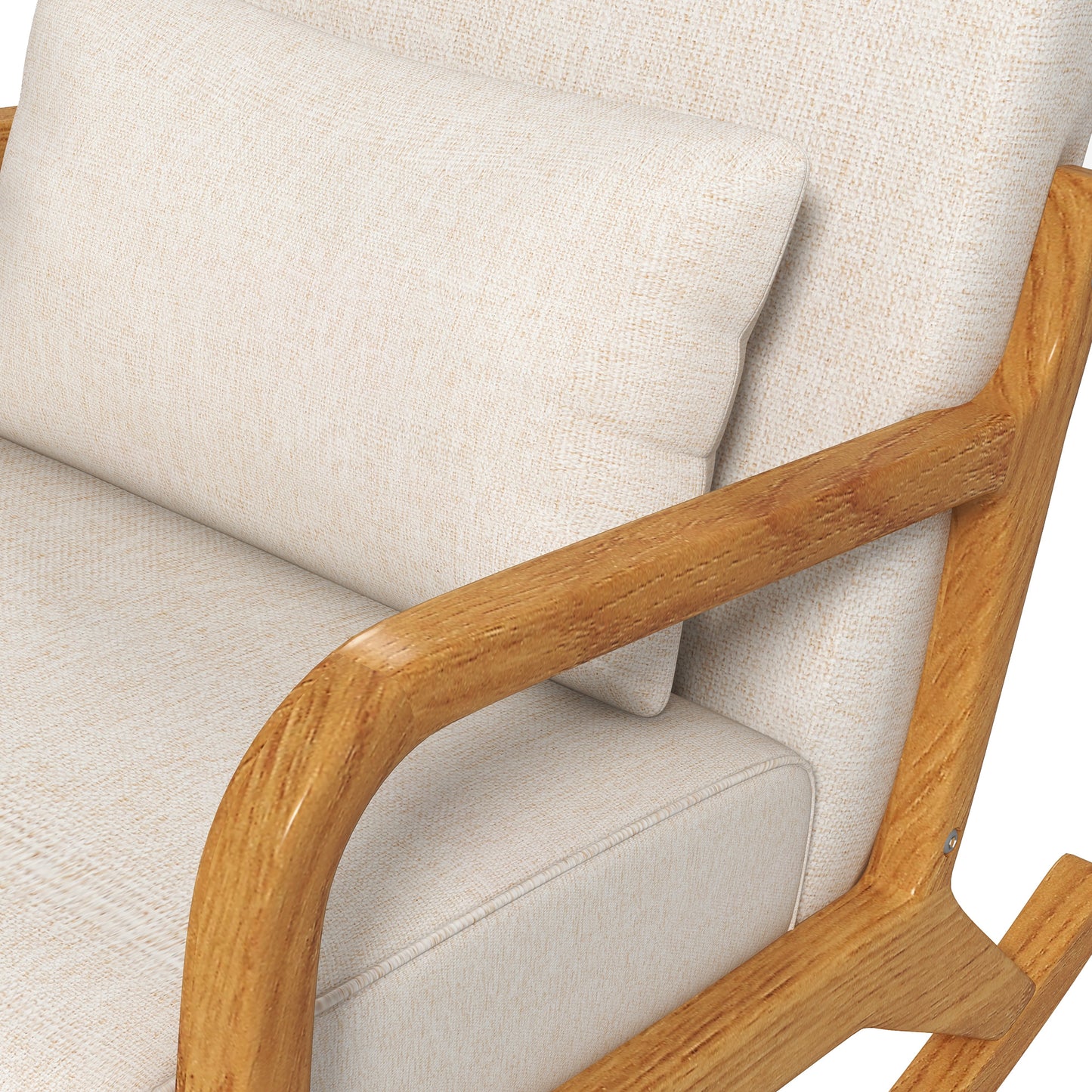Schommelstoel – Schommelstoel Retro – Relaxstoel – Wiegestoel – Lounge Stoel – Beige Design – Rubberhout Frame – Dikke Kussens