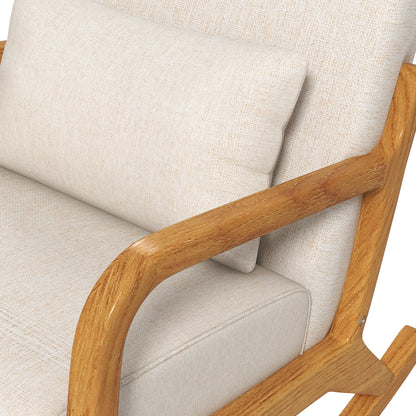 Schommelstoel – Schommelstoel Retro – Relaxstoel – Wiegestoel – Lounge Stoel – Beige Design – Rubberhout Frame – Dikke Kussens