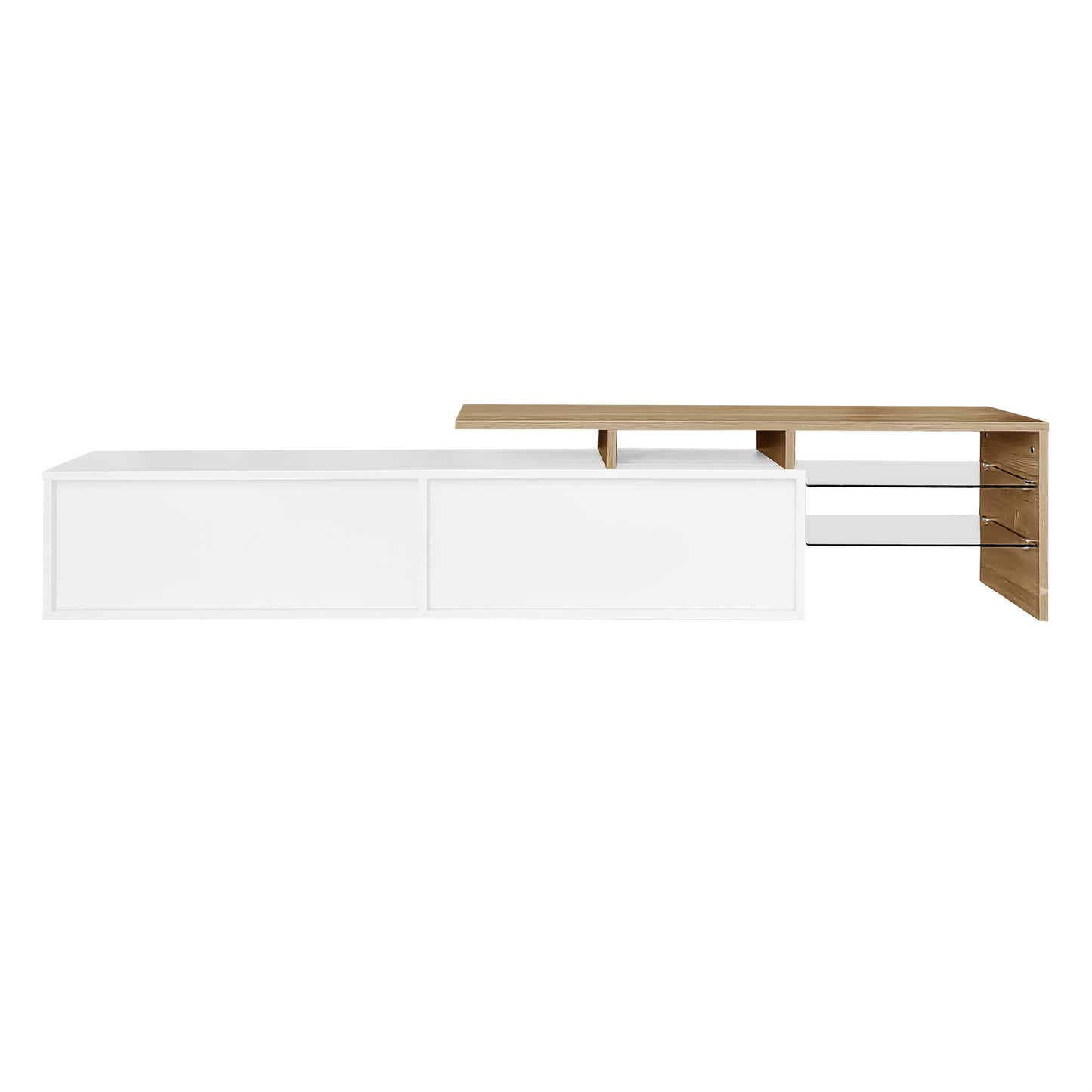 TV Meubel – Tv Kast – Meubel Tv – Tv Dressoir – Tv Unit – Wit Hoogglans – Glazen Legplanken – Ruime Opbergruimte