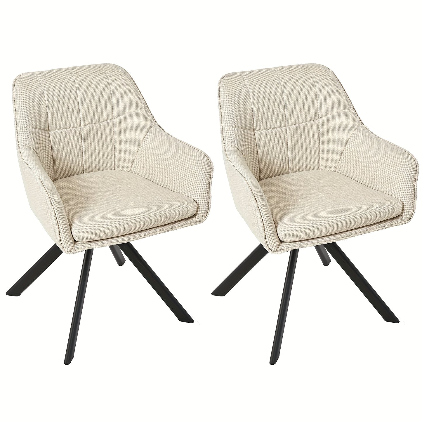 Draaibare Eetkamerstoel – Bureaustoel – Schommelstoel – Armstoel – Eettafelstoel – Set Van 2 – Comfortabel Memory Foam – Metalen Frame Beige
