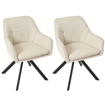 Draaibare Eetkamerstoel – Bureaustoel – Schommelstoel – Armstoel – Eettafelstoel – Set Van 2 – Comfortabel Memory Foam – Metalen Frame Beige