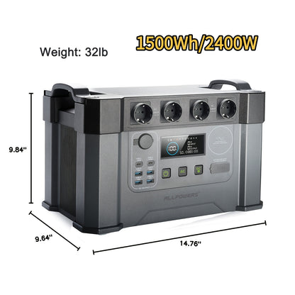 Draagbare Powerstation – Mobiele Energiecentrale – Noodstroomvoorziening – Camping Accu – 1451Wh Capaciteit – 2400W Continu Vermogen – Snelladen & MPPT Zonne-energie