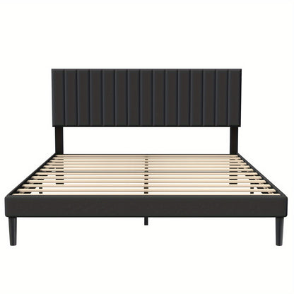 Zwart Gestoffeerd Bed – Fluwelen Bedframe – Platformbed – Slaapbank – Tweepersoonsbed – 140x200 cm – Met Fluwelen Hoofdbord – Stijlvol & Stevig